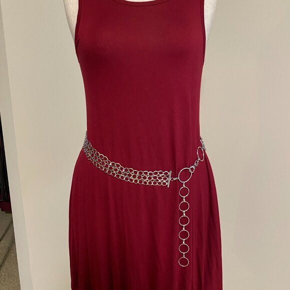 Weaczzy Red Wine Sleeveless Stretchy Swing Tank Dress with Pockets Size Medium - Picture 6 of 13